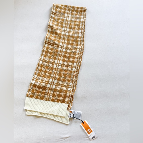 NEW Timberland Plaid Cream/Tan Scarf retails $60 - Picture 3 of 5